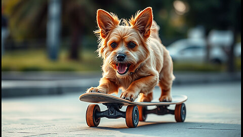 A dog on a skateboard