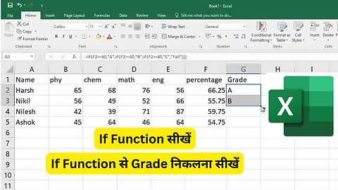 How to calculate grade using IF function in Ms Excel