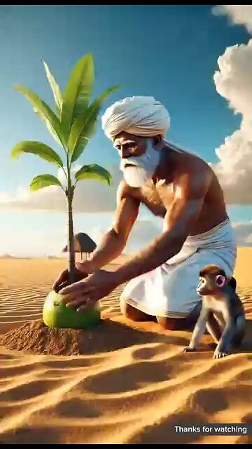 farmer and the monkey plant a coconut tree and drink coconut water in the summer 😭 #ai #coconut