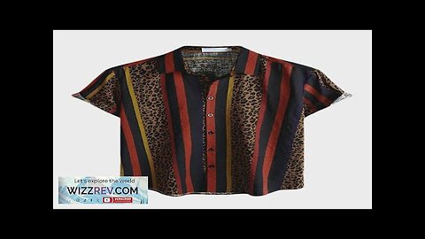 Mens Leopard & Striped Patchwork Lapel Vacation Short Sleeve Shirts Red Review