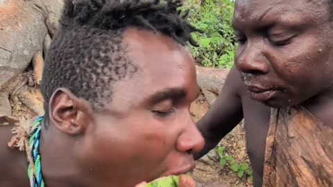 Hadzabe Tribe Enjoy eating Watermelon