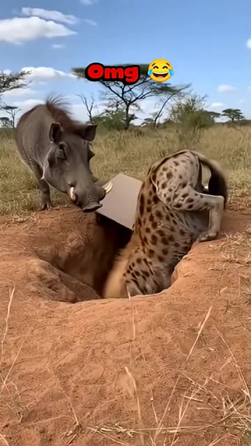 Warthog vs Hyena 🤣 | Funny Animal Shorts | #shorts