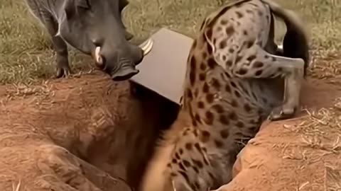 Warthog vs Hyena 🤣 | Funny Animal Shorts | #shorts