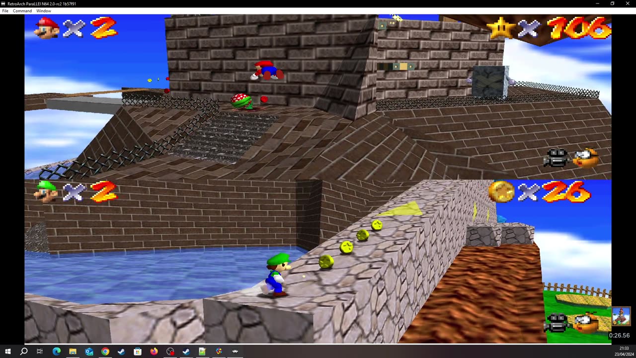 Super Mario 64 Multiplayer Splitscreen [Remaining RA] - Coin-Rush in Whomp's Fortress [NC]