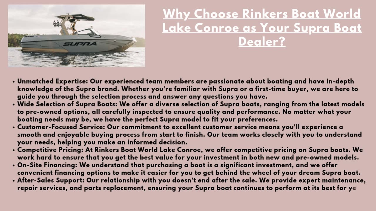 Your Trusted Supra Boat Dealer - Rinkers Boat World Lake Conroe