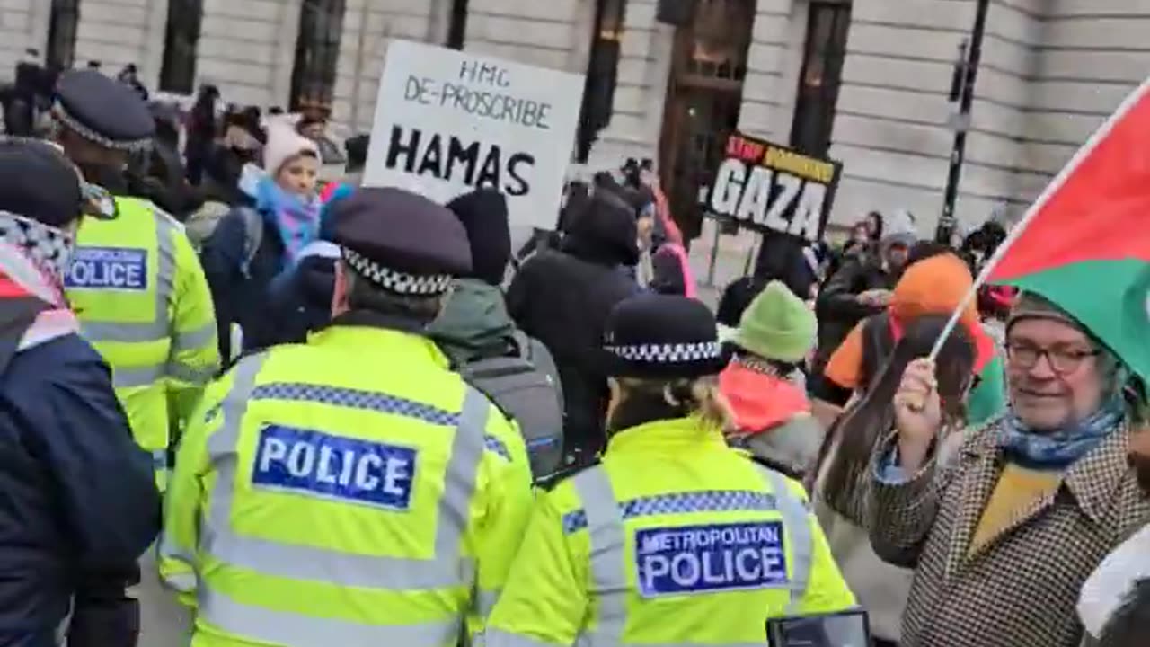 London — A pro-Palestine protester was arrested in Whitehall for holding a sign