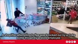 A shoplifter attempting to flee was knocked out by a Coke bottle