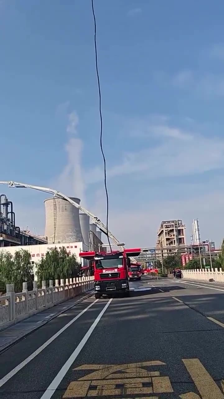 Testing a drone-tethered fire hose capable of delivering water up to 150 meters (492 feet).