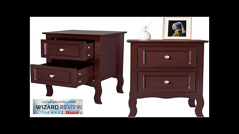 Upgraded Nightstand Set of 2 Wooden End Table with 2 Drawers Vintage Review