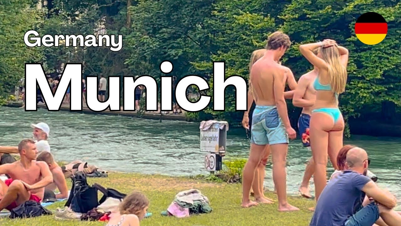 MUNICH English Garden ☀️ Walking tour 👙 | GERMANY | 4K HDR