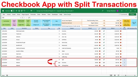 Checkbook Spreadsheet with Split Transactions & Spending Reports