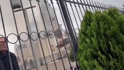 The Holy Assumption Church in the frontline town of Kostyantynivka is on fire after a Russian