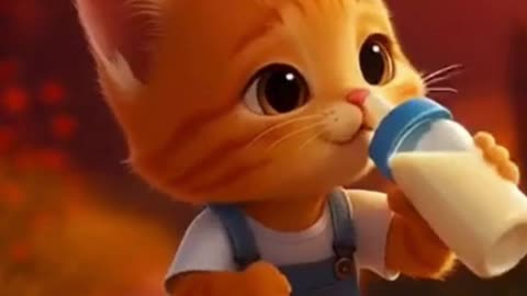 😍 cute cat drinking milk 💕❤️
