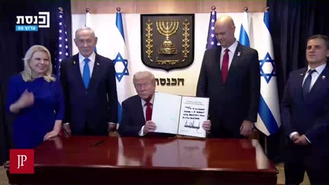 President Trump signs message to the Knesset in Israel.
