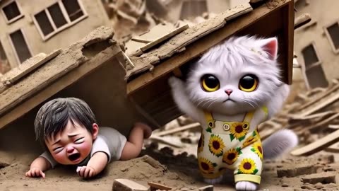 Kitten helped rescue baby trapped after earthquake 😭😍