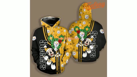 Pittsburgh Steelers Mickey Christmas 3D Hoodie Yellow Black