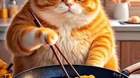 Cat cooking food 🥰🥰🥰