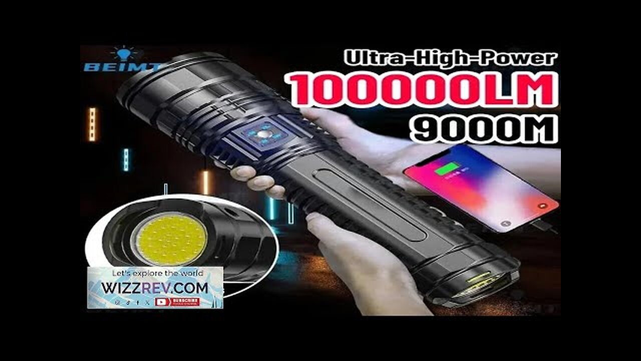 10000LM 800W Most Powerful Led Flashlights Tactical 15000mah Built-in Battery Flash Light Review