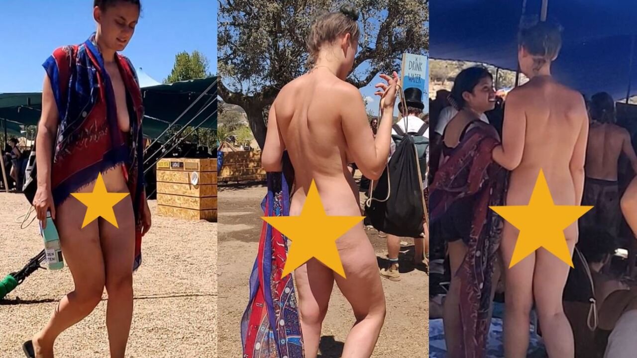 Weeb nudist girl at festival