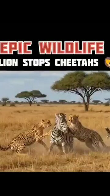 Lion saves Zebra from two cheetahs