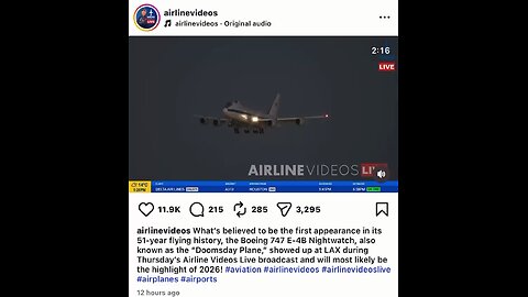 Plane Spotters At Airlinevideos Captures The Doomsday Plane Landing In LAX On 1/8/26
