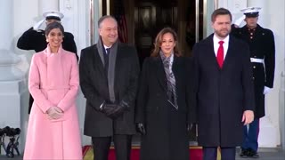 JD Vance and his wife Usha arrive at the White House and are greeted by the VP who at...