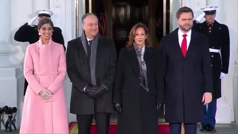 JD Vance and his wife Usha arrive at the White House and are greeted by the VP who at...