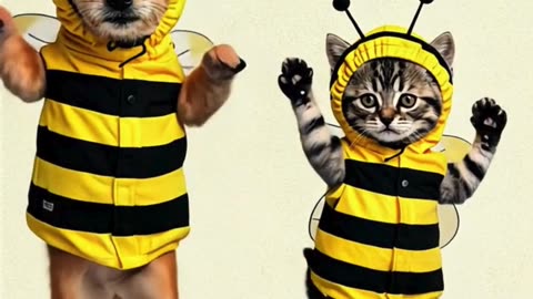 Bee Cat Dog dancing #cat #dog #dancingcat #petdance #dancingpets #catdancer #dance #funny