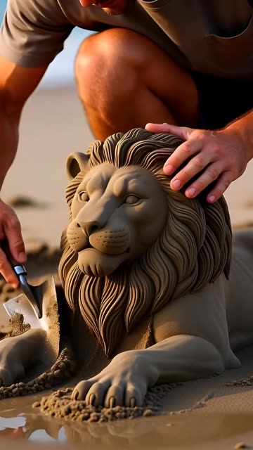 Time Lapse Lion Sand Sculpture Is Mind-Blowing