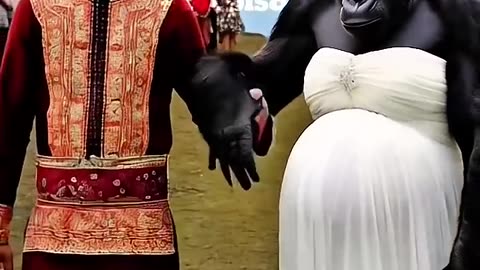 Gorilla wearing wedding dress