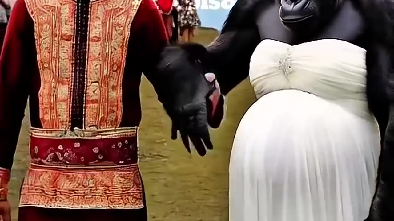 Gorilla wearing wedding dress