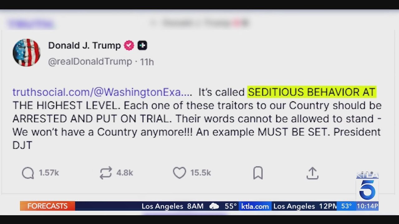 "SEDITIOUS BEHAVIOR, punishable by DEATH" Trump Calls Out Democrats