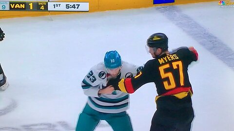 Canucks #57 Tyler Myers vs. Sharks #23 Barclay Goodrow 🤜🏻🤛🏻