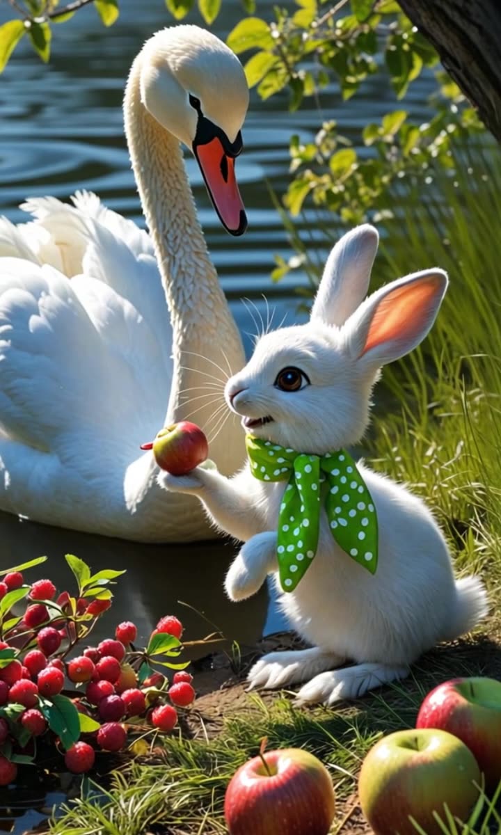 Swans Raspberry Rumble Rosie rabbit rescue swan from naughty kids