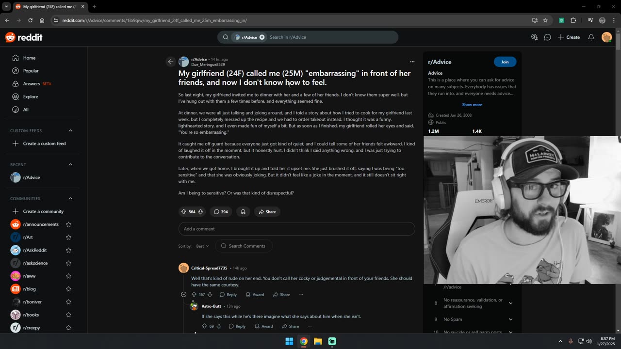 Was I Too Sensitive? Girlfriend Calls Me 'Embarrassing' | Squink Advises Reddit