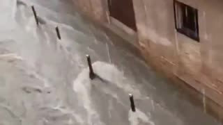 Massive flooding after heavy rainfall in Cullera, Valencia province (Spain).