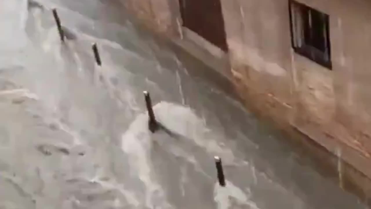 Massive flooding after heavy rainfall in Cullera, Valencia province (Spain).