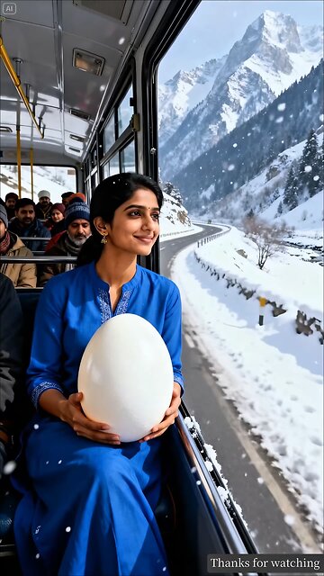 A large egg rolls through the snow and reaches a bear's cave 😭 #ai #egg #save #bear