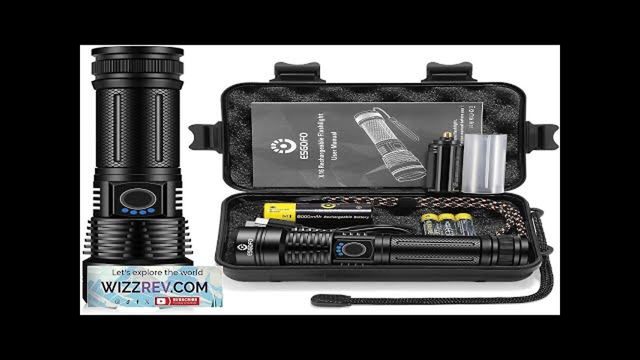 Esgofo 1000000 Lumens Rechargeable Flashlight - Super Bright LED Flash Light For Emergency, Camping & Hiking