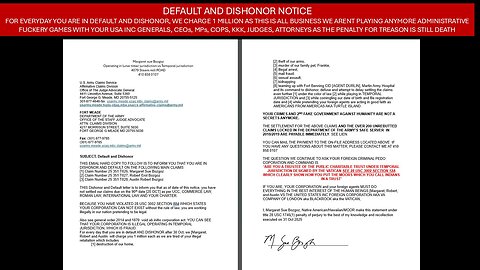 DEFAULT AND DISHONOR NOTICE UNITED STATES INC CEOS, US GENERALS AND FOR PROFIT NEW ORDER THIRD PARTY
