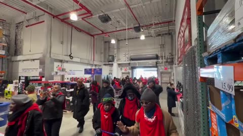 BLM activist Rev. Al Sharpton marches through Costco in Harlem with dozens