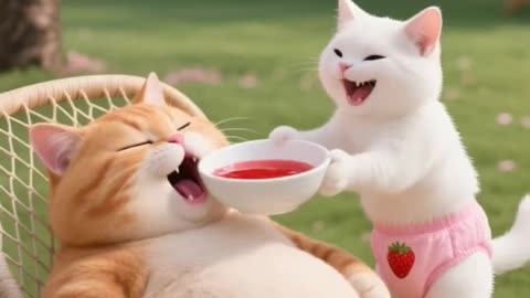 Kitten make drink of red chilli for cat