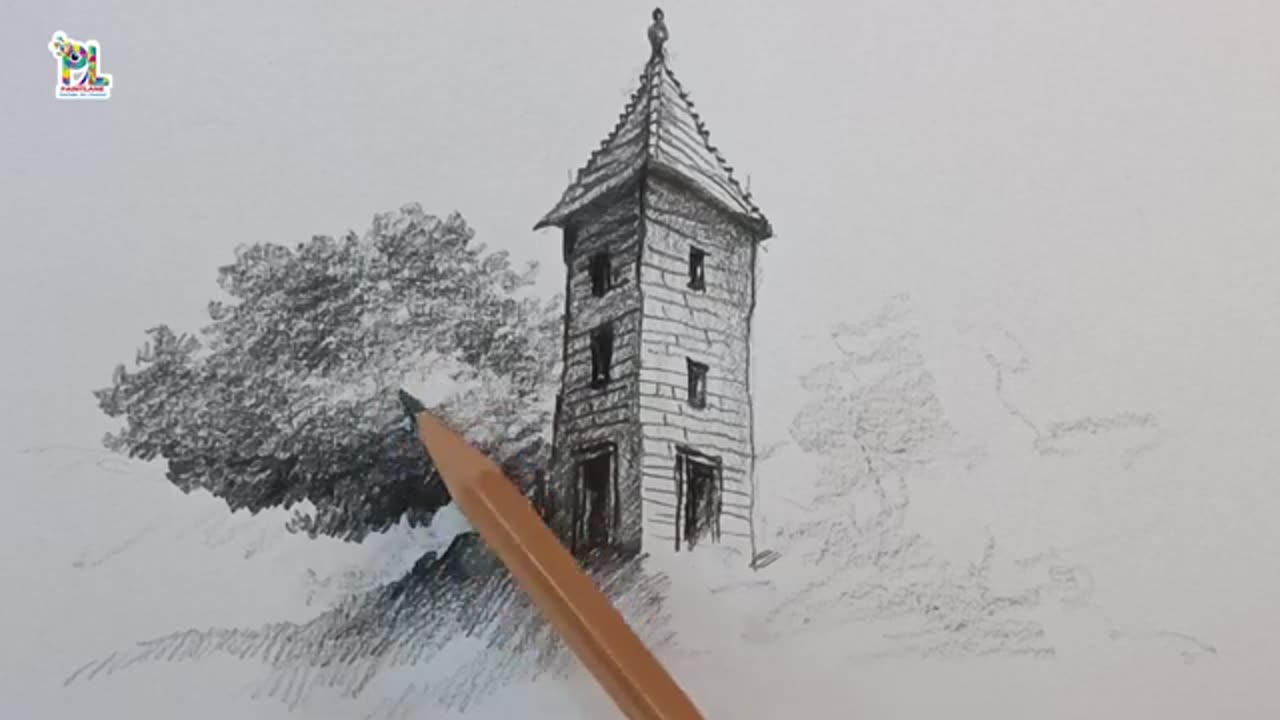 How to draw Big House in Scenery Art || Pencil Shading