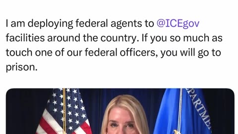 Pam Bondi says she is deploying federal agents to ICE facilities countrywide.