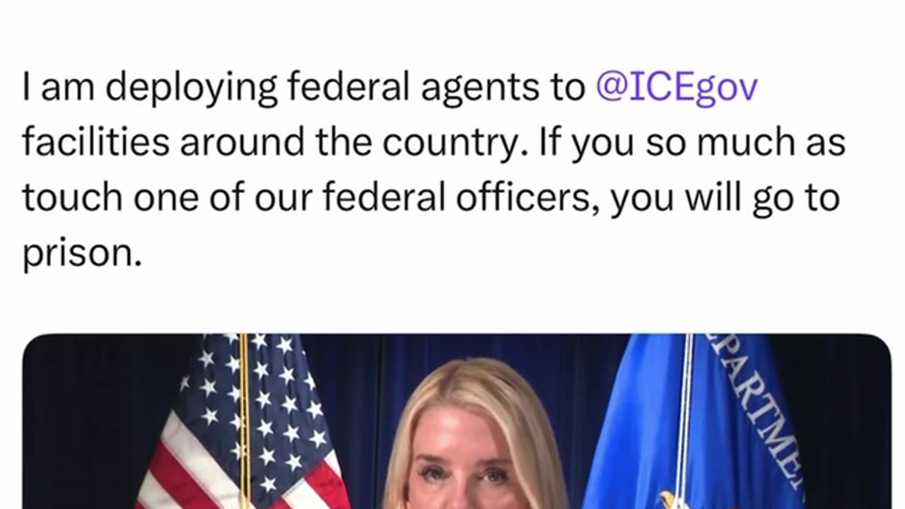 Pam Bondi says she is deploying federal agents to ICE facilities countrywide.
