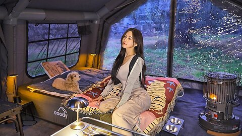 A cozy overnight camping vlog with my dog ​​in a large hotel-like air tent - Ssoberry