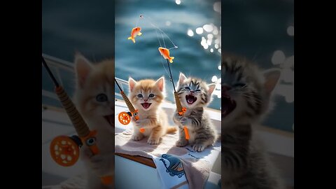 Cute Farting Kittens. Let's Go Fishing Together