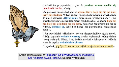 Łukasz 18,1-8 Wytrwałość w modlitwie