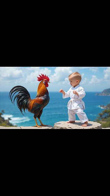 Cutest Karate Duo: Baby and Rooster Take on the World! 🐣