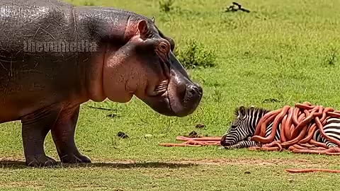 Viral: Hippo Saves Zebra Foal From Deadly Snake Attack! #rescue #animals #Wildli